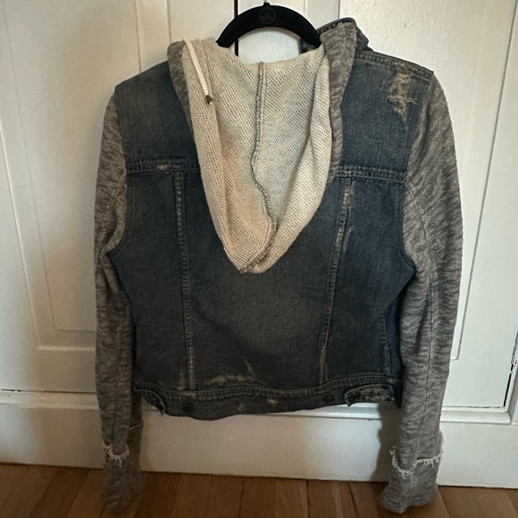 Free People Blue Jean Jacket with Gray Sleeves - Picture 2 of 7